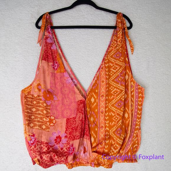 New! Free People Tied to You Print Surplice Tank in Lemonade Combo, size XL - Picture 9 of 16